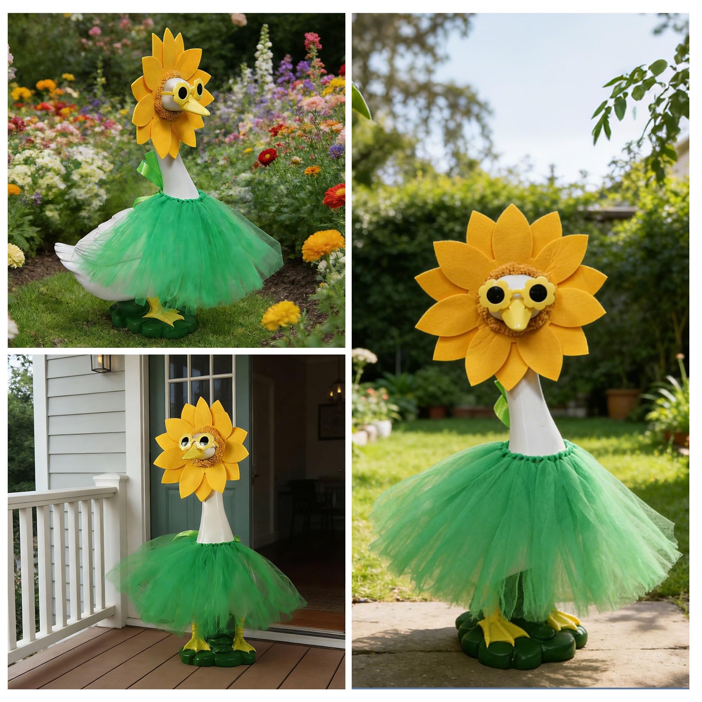 20" Porch Goose Statue with Sunflower Sunglasses Outfit – Large Resin Garden Duck Sculpture – Weatherproof Outdoor Yard Art & Indoor Decor – Whimsical Housewarming Gift for Women, Mom & Garden Lovers