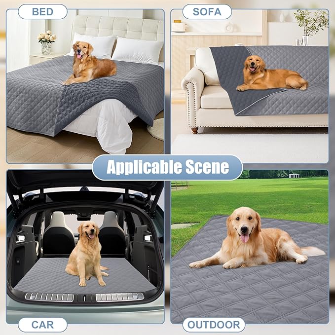 Smiry Waterproof Dog Bed Cover Pet Blanket, Soft Washable Dog Blanket for Furniture Bed Couch Sofa Reversible, Checkered (82"x102", Grey/Dark Grey)