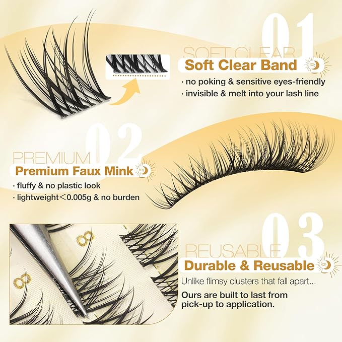8MM Lash Clusters Natural Cluster Eyelash Extensions Clear Band Cluster Lashes Short CC Curve PestaÃÂ±as Postizas Naturales Fluffy Wispy DIY Lashes for No Makeup Look (108PCS)