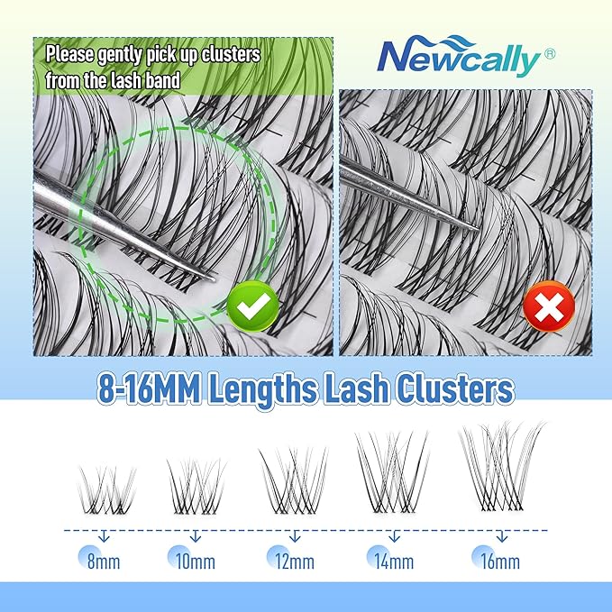 Lash Clusters Kit Natural Wispy DIY Eyelash Extension Kit 8-16MM Eyelash Clusters Kit D-curly Lash Extension Kit Thin Invisible Lash Band Individual Lashes Kit by Newcally