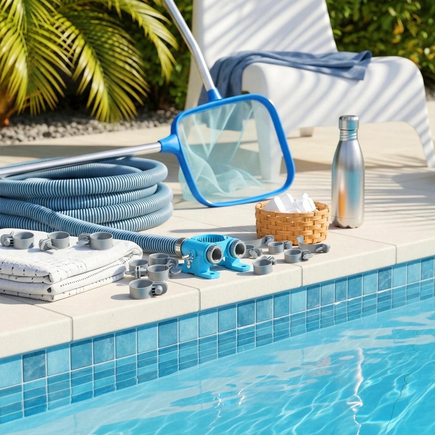 Joyfolk 12 Pcs Adjustable Plastic Hose Clamps for 1.25''-1.5'' Above Ground Swimming Pool Replacement Thumb Clips Screw Key Hose Clamps Plastic Filter Pump Connector Clips