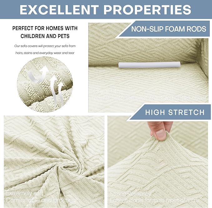 ZNSAYOTX 1 Piece Jacquard Couch Covers for 2 Cushion Couch High Stretch Loveseat Slipcover for Pets Dogs Anti Slip Love Seat Sofa Slipcover Furniture Protector (Medium,New Pattern Light Beige)