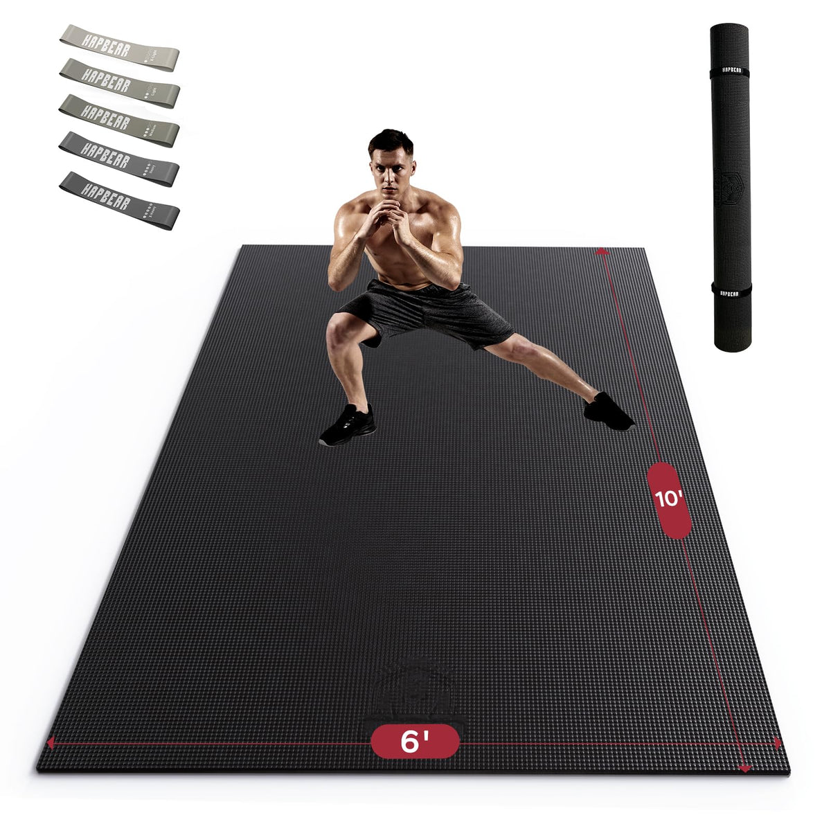 HAPBEAR Extra Large Exercise Mat-10'x6'x8mm(1/3 inch), Non-Slip, Ultra Durable, Thick Workout Mats for Home Gym Flooring Cardio, Yoga Mats for Fitness, High-Density Exercise Mat, Shoes-Friendly
