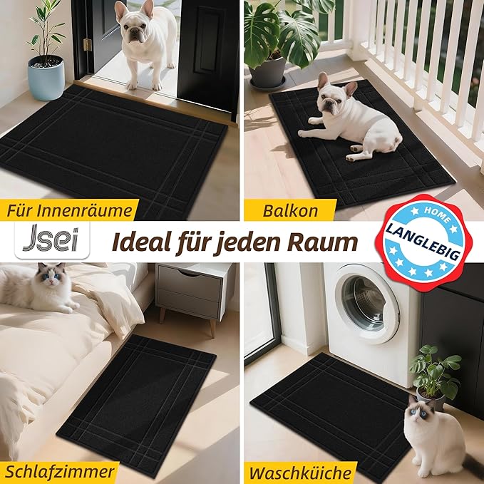 JSEI Entryway Rugs Doormat 36"x60", Non-Slip Dirt Trapper Door Mats Indoor, Washable Absorbent and Stain Resist Welcome Floor Mat for Front Door, Dog Door Mat, Dirty Wet Shoes & Paws, Black
