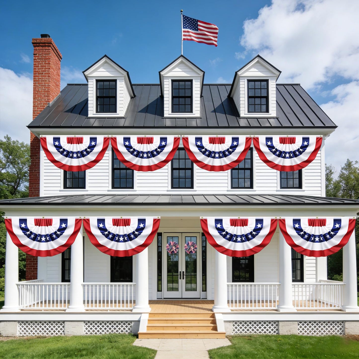 2 Pack 3x6 Ft Large American Flag Bunting - USA Pleated Fan Flags for Outside - Red White & Blue Patriotic Decor for 250th Anniversary,Memorial Day, Independence Day 4th of July Decorations