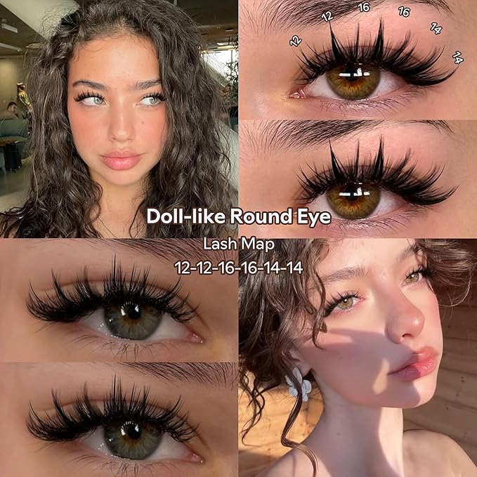 Goddvenus Manga Lash Clusters 12-14-16mm Natural Wispy Fairy Eyelash Clusters 144pcs Fluffy Cluster Eyelash Extensions Anime Cosplay No Plastic Feel Individual Lash Extension CC Curve
