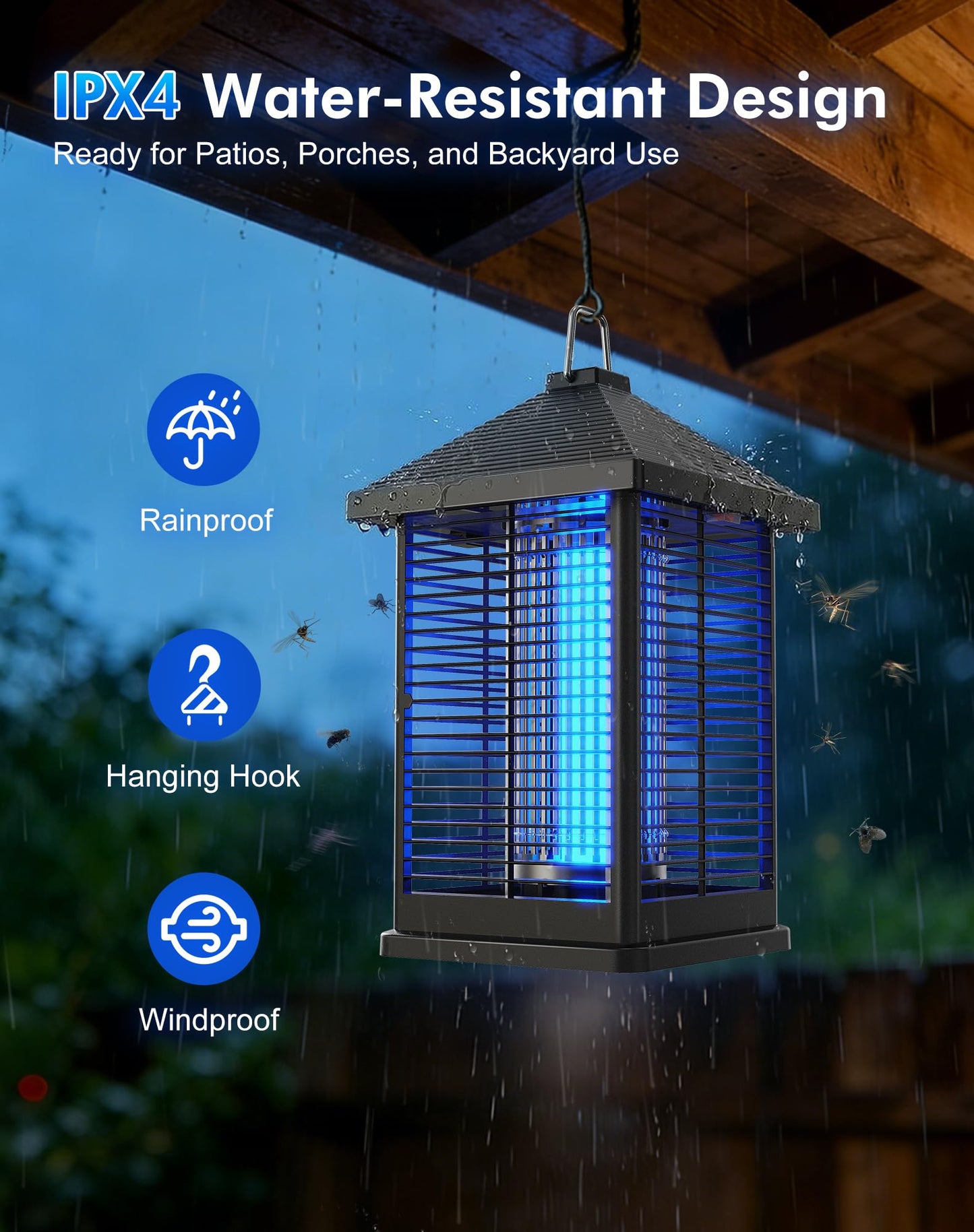REOGLE Bug Zapper Indoor & Outdoor with Auto Smart Light Sensor, 4000V Electric Mosquito Zapper, Insect Fly Trapper, Covers 2100 sq ft, IPX4 Waterproof Mosquito Lamp for Patio, Garage, Backyard, Porch