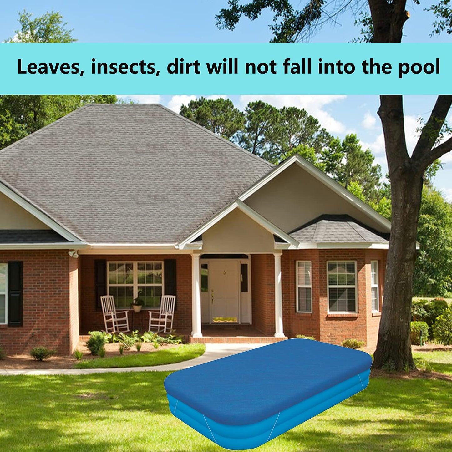 Rectangle Pool Cover,Pool Cover for Inflatable Pool,Rectangular Inflatable Swimming Pool Cover, 10ft X 6ft Dustproof Rainproof Waterproof Square Swimming Pool Cover,Family Pool Cover (Blue)