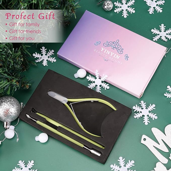 YINYIN Professional Cuticle Trimmer with Pusher and Cutter - Stainless Steel Cuticle Clippers for Fingernails and Toenails (Green)