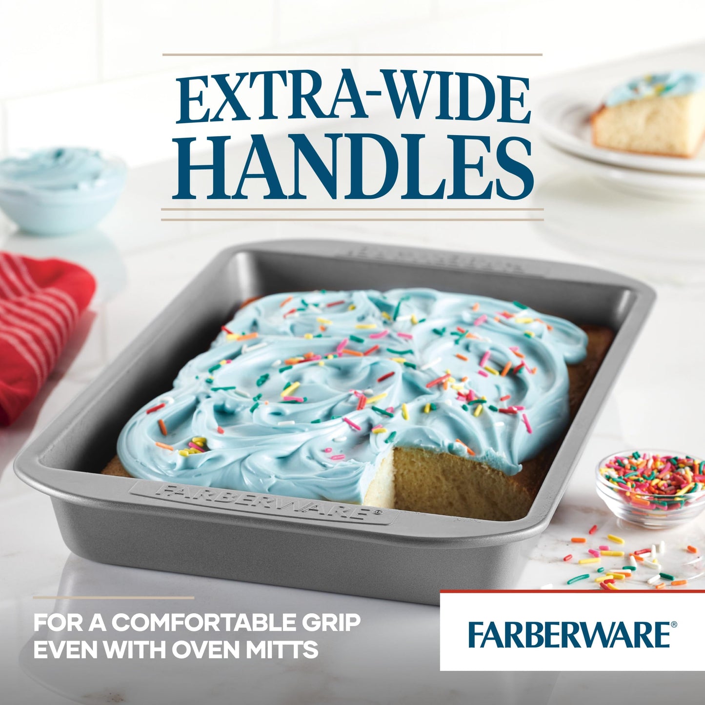 Farberware Nonstick Bakeware Baking Pan With Lid / Nonstick Cake Pan With Lid, Rectangle - 9 Inch x 13 Inch, Gray