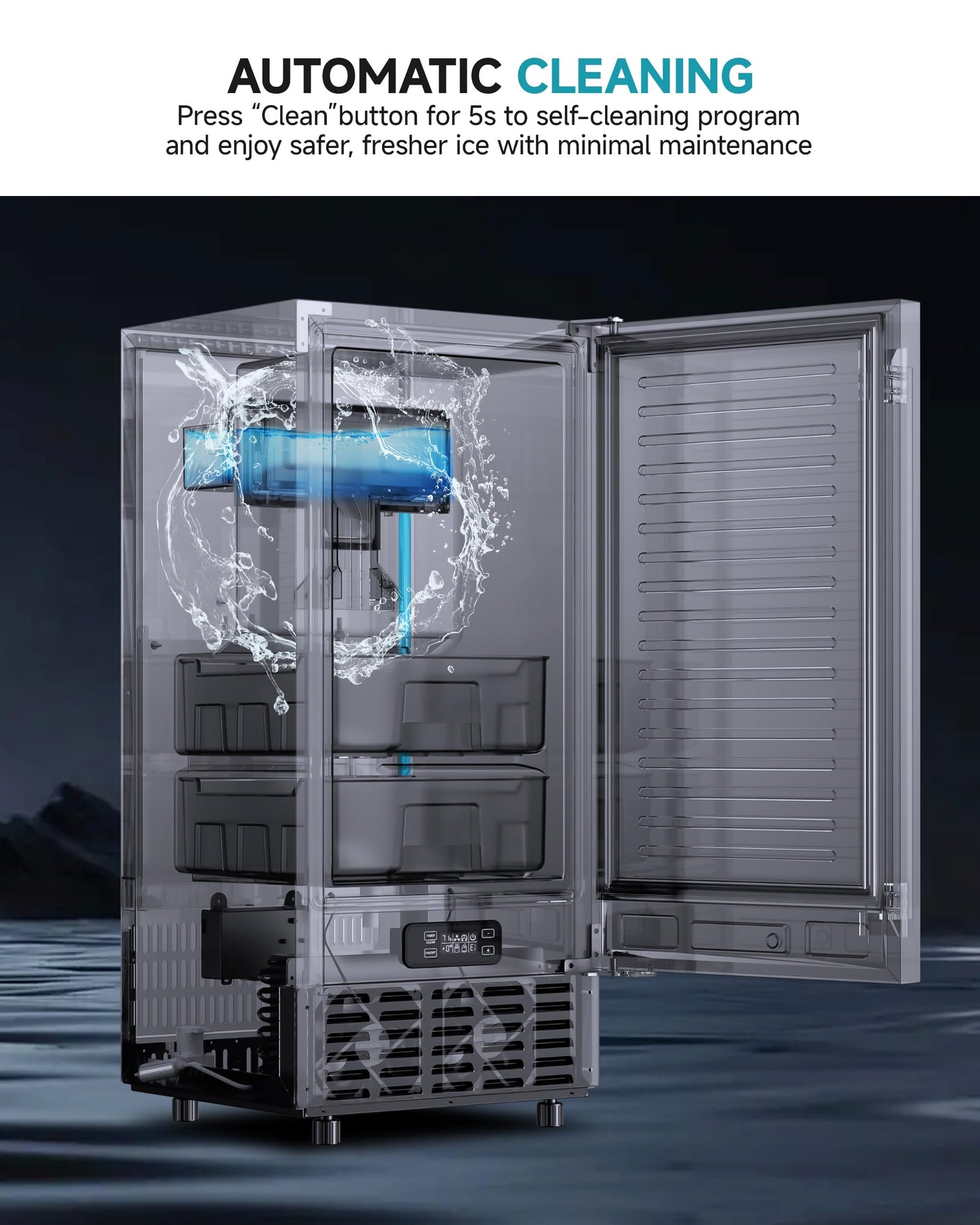 EUHOMY Under Counter Nugget Ice Maker Machine, 70Lbs/Day, Bulit-in Freestanding Ice Maker with Double Ice Baskets, Self-Cleaning & 24H Timer Ice Machine, for Home Use(Silver)