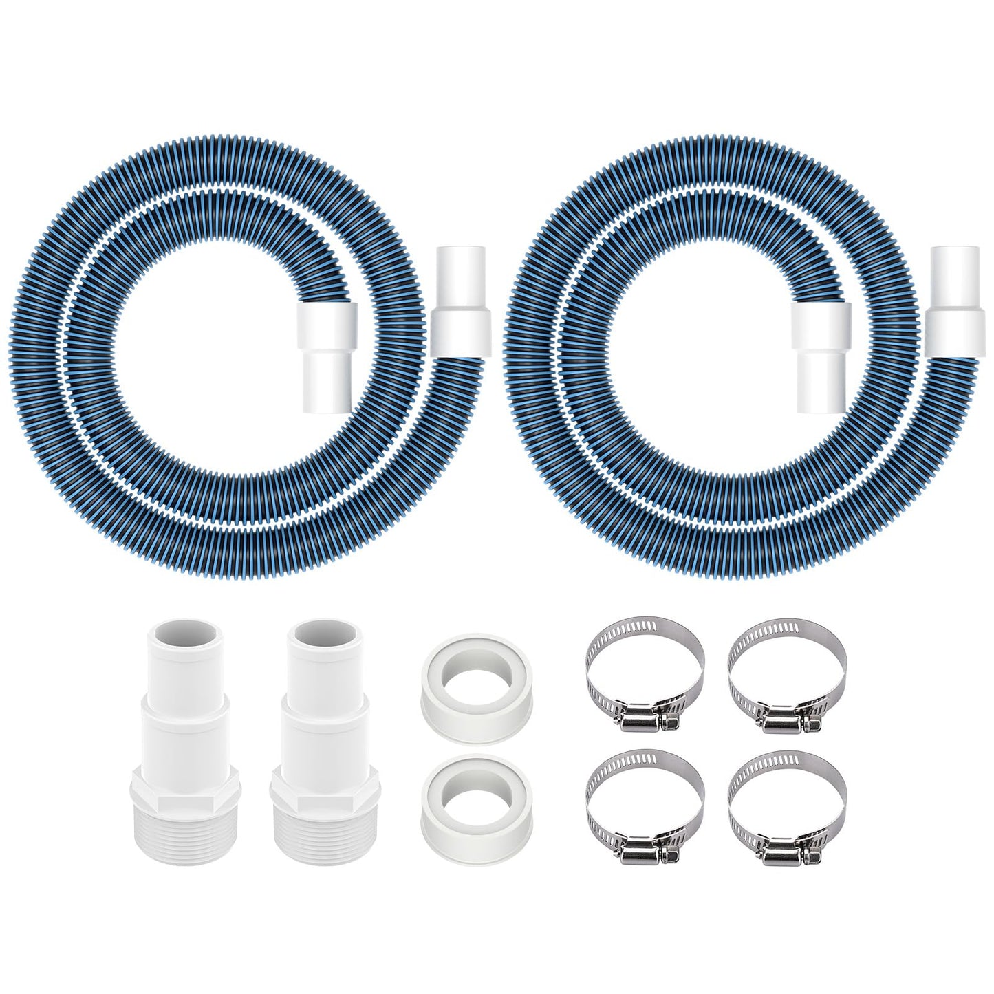 ANTOBLE 1 1/2" Swimming Pool Filter Hose Above Ground Pool Pump Hose Replacement Kit (6 Feet, 2 Hoses+4 Clamps+2 Adapters+2 Tapes)