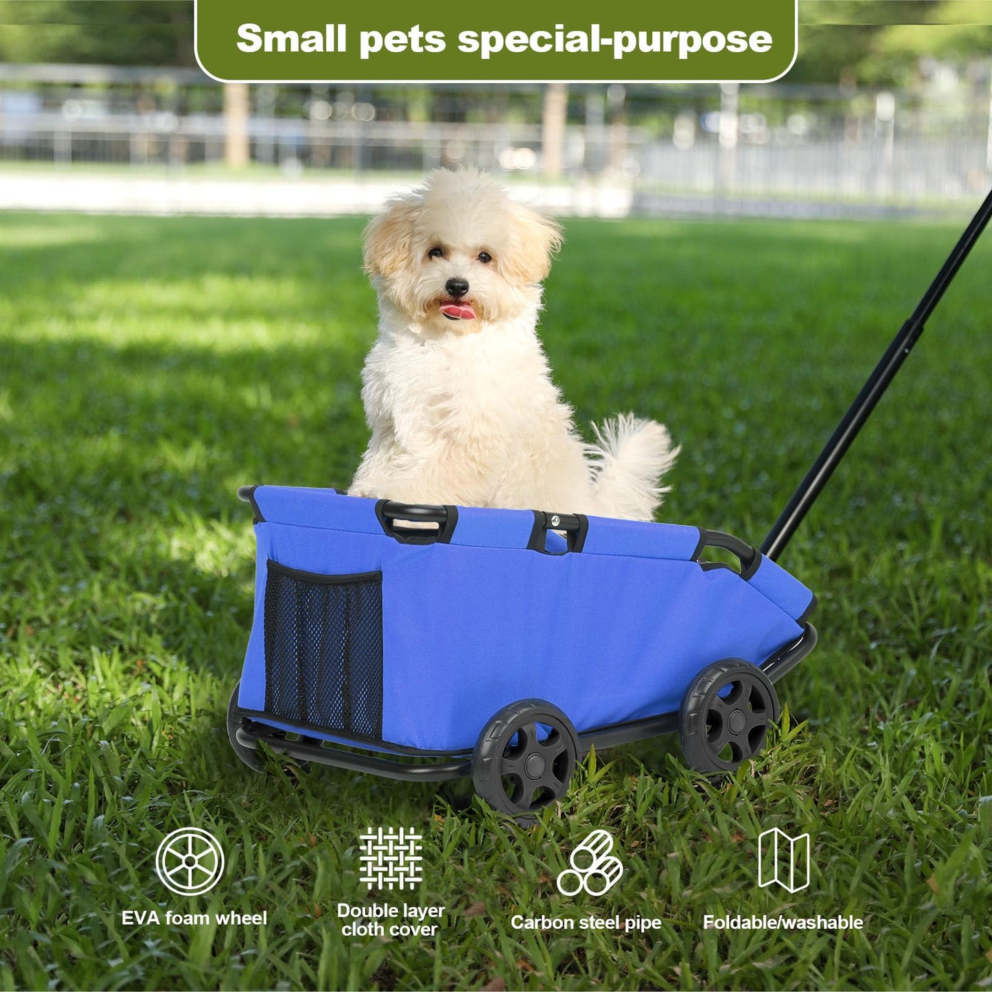 Foldable Pet Wagon with Handle, Pink and Black, Rolling Dog Stroller Cart (Blue)
