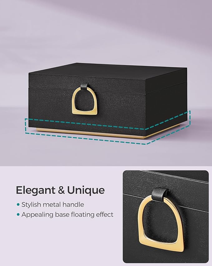 SONGMICS 2-Layer Jewelry Box, Jewelry Organizer with Handle, Removable Jewelry Tray, Jewelry Storage, Floating Effect, 8.1 x 9.4 x 4.3 Inches, Gift Idea, Black UJBC165B01