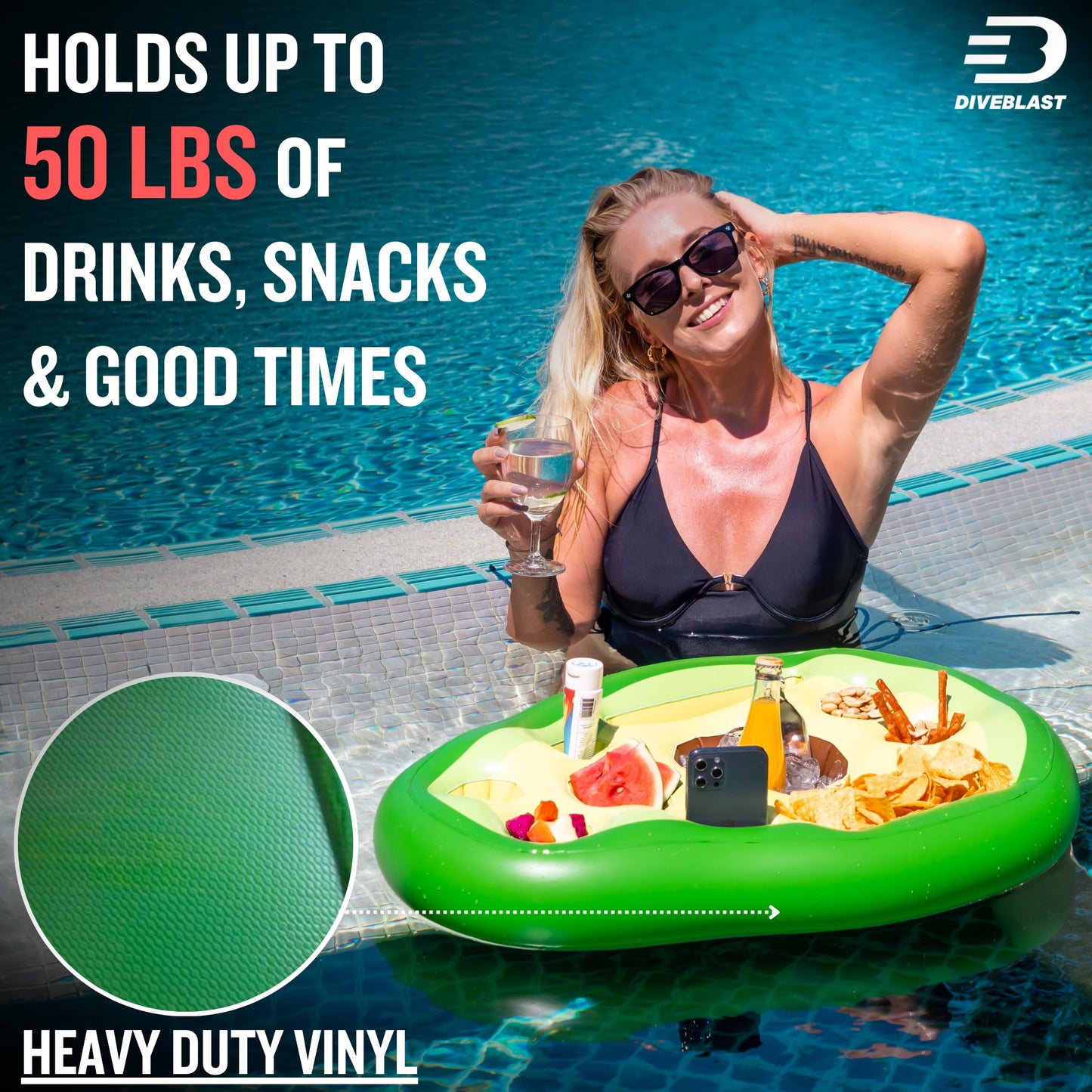 DIVEBLAST: Avocado Floating Drink Holder for Pool, Hot Tub Accessories Fun - Holds Up to 50 LBS - Fun Swimming Pool Accessories for Dad, Cool and Unique Drink Floaties