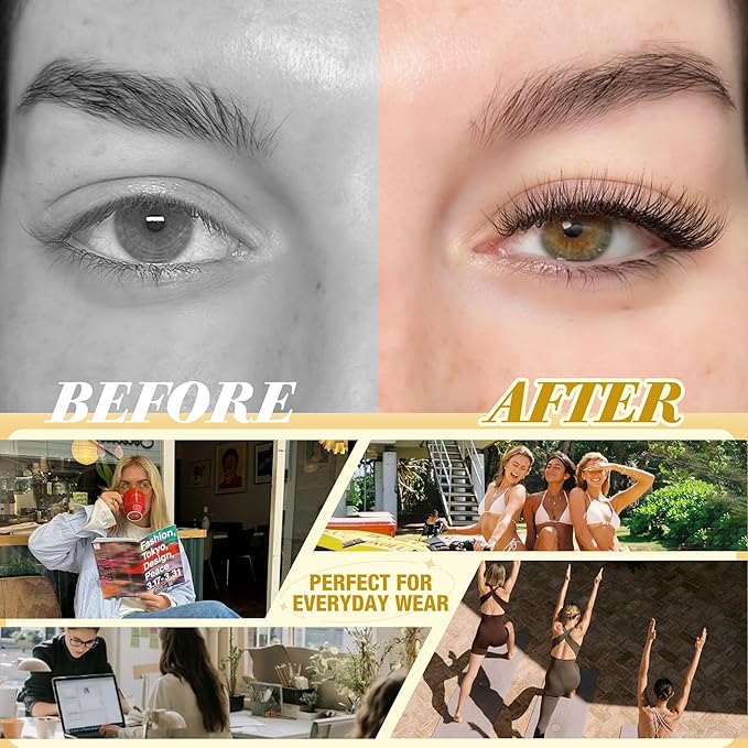 Natural Lash Clusters Kit 8-12MM Short Cluster Eyelash Extensions Kit Clear Band Cluster Lashes Wispy Eyelash Clusters CC-Curly Fluffy Individual Lashes with Lash Bond and Seal for Easy Application