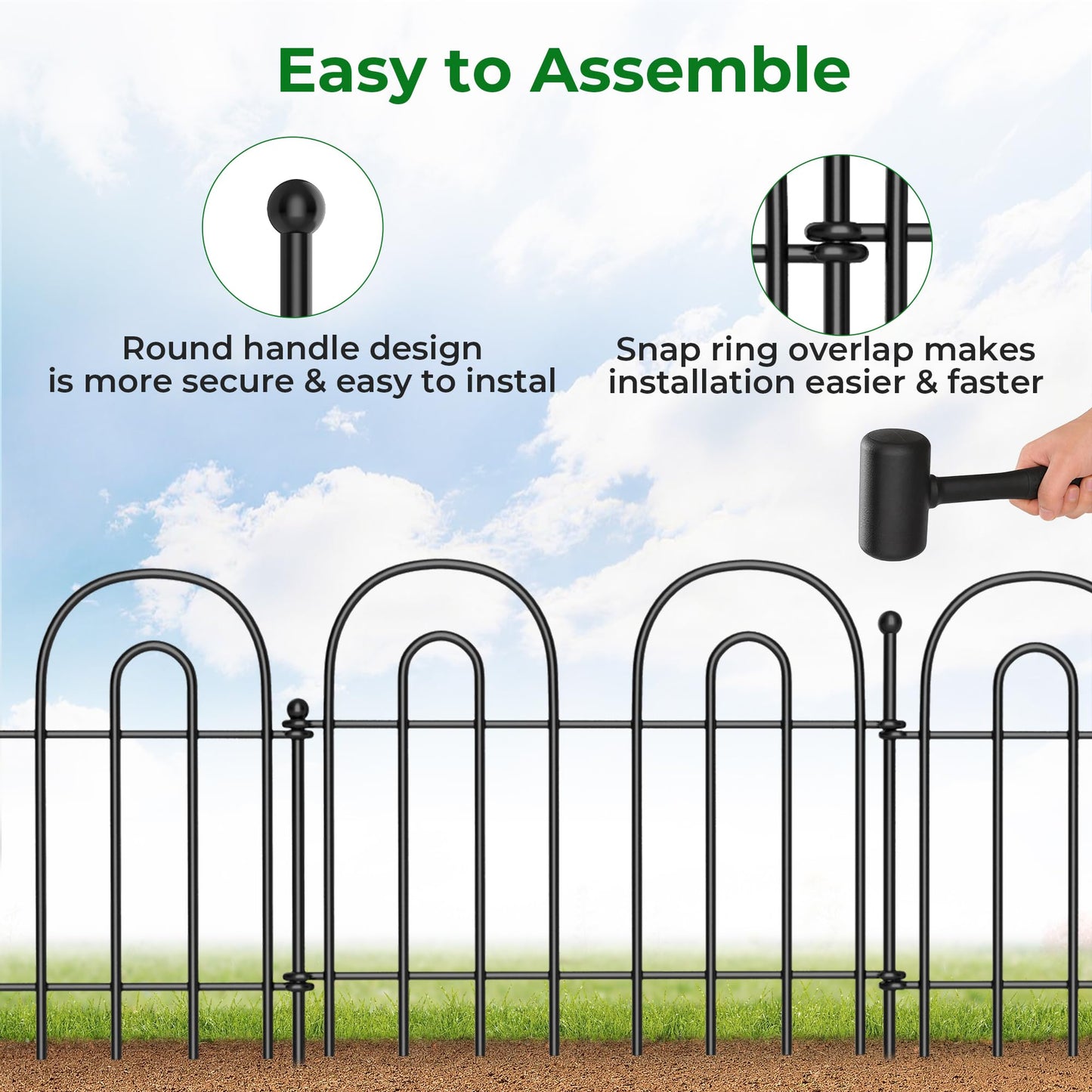 AMAGABELI GARDEN & HOME 32 Panels 13in(H)×45ft(L) Decorative Garden Fences and Borders for Dogs Fencing Animal Barrier No Dig Rustproof Metal Fence Panels with Ground Stakes for Flower Bed Fence Black