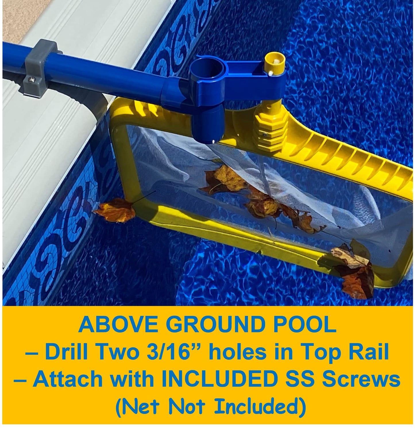 LEAF BONE – Leaf Skimmer Kit for Above Ground Pools and In-Ground Pools, Hands-Free Pool Skimmer holds your Leaf Rake Net to skim floating debris, Fits Most Leaf Nets (Net Not Included)