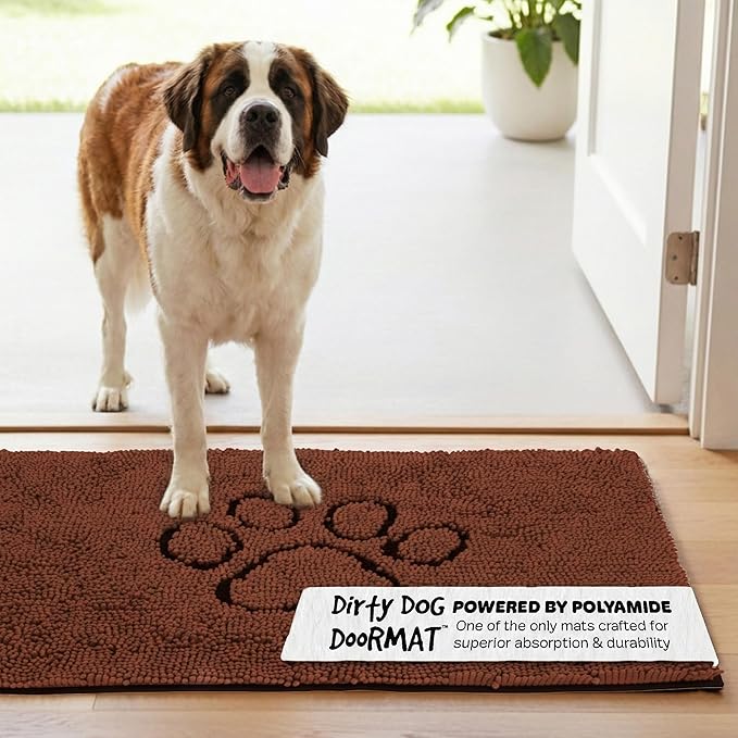 Dog Gone Smart Dirty Dog Doormat - Fast Drying Rug with Super Gripper Backing for Clean Floors - Super Absorbent and Machine Washable Mat for Muddy Paws - Brown