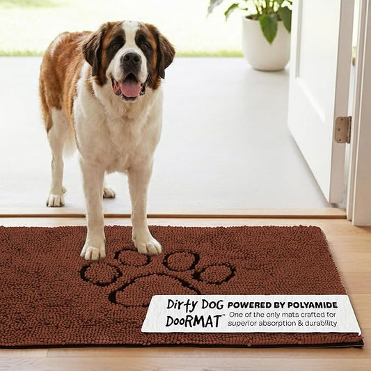 Dog Gone Smart Dirty Dog Doormat - Fast Drying Rug with Super Gripper Backing for Clean Floors - Super Absorbent and Machine Washable Mat for Muddy Paws - Brown