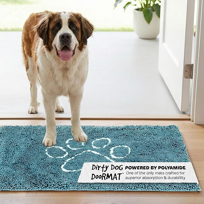 Dog Gone Smart Dirty Dog Doormat - Fast Drying Rug with Super Gripper Backing for Clean Floors - Super Absorbent and Machine Washable Mat for Muddy Paws - Pacific Blue