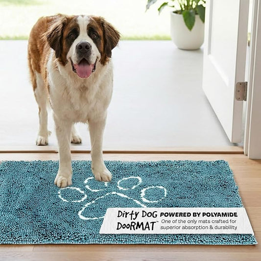 Dog Gone Smart Dirty Dog Doormat - Fast Drying Rug with Super Gripper Backing for Clean Floors - Super Absorbent and Machine Washable Mat for Muddy Paws - Pacific Blue