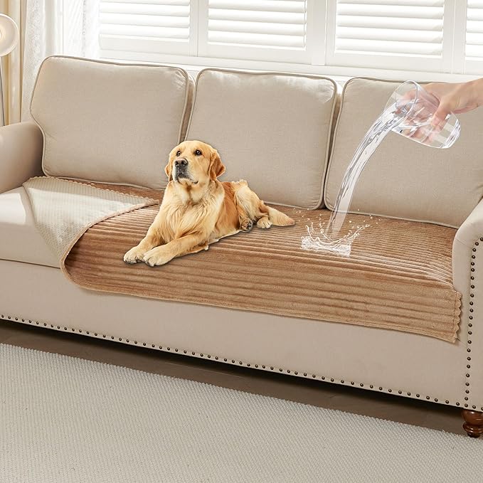 HAOMAIJIA Waterproof Couch Cover for Dogs Washable,Faux Fur Pet Couch Covers for Sofa,Soft Dog Bed Cover Non-Slip Couch Covers for 3 Cushion Couch Sofa Pet Friendly (Khaki, 35" x 74")