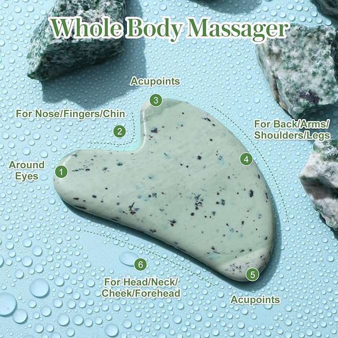 rosenice Gua Sha Facial Tools Guasha Tool Gua Sha Jade Stone for Face Skincare Facial Body Acupuncture Relieve Muscle Tensions Reduce Puffiness Festive Gifts (Yellow-Green)