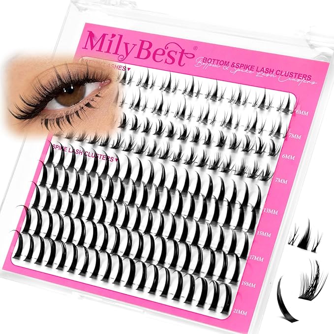 MilyBest Bottom Lash Clusters with Spikes 13-21mm Lash Spikes and 6-7mm Bottom Lashes Wispy Cluster Eyelash Extensions Spiky Lashes Clusters D Curl Eyelash Clusters Manga DIY Individual Eyelashes