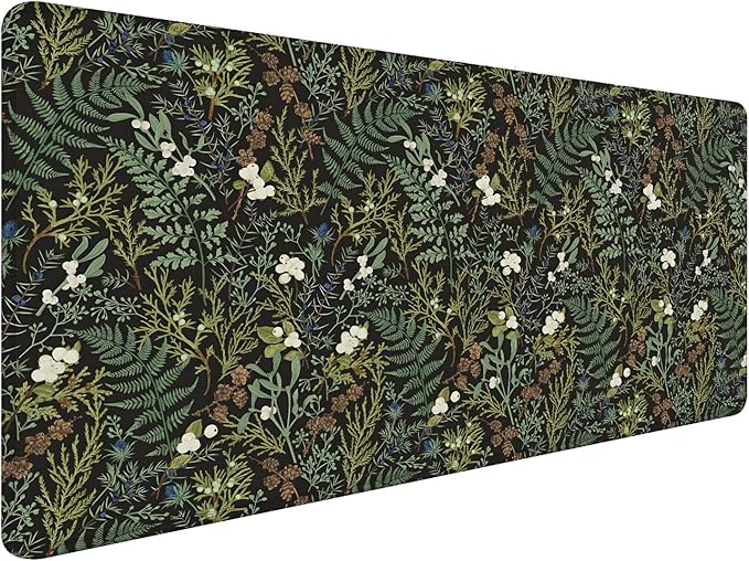 Dark Green Plant Large Mouse Pad 31.5x15.7inch, Vintage Green Fern Leaves Botanical Cottagecore Mouse Pads for Wireless Mouse Computers Laptop Desk Accessories, Plant Desk Accessories