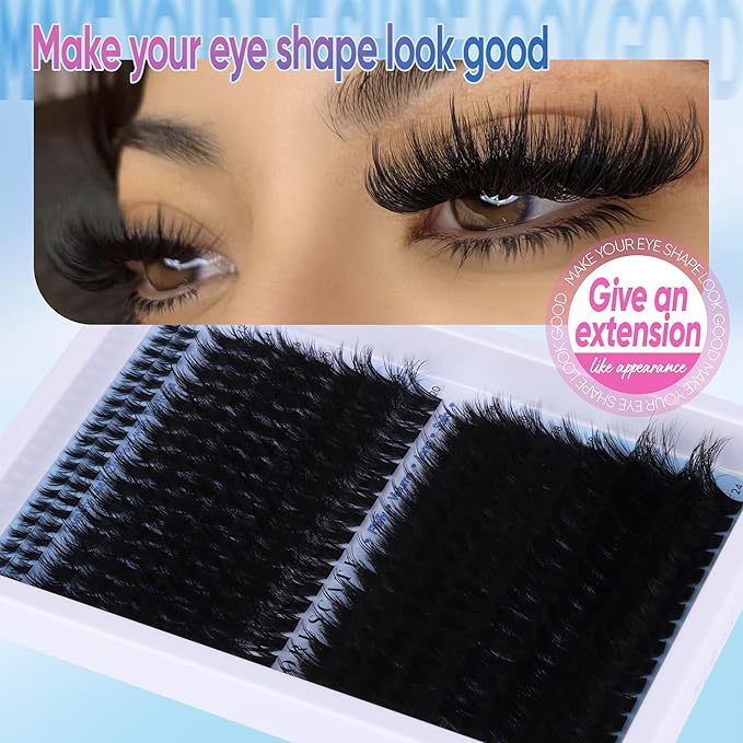 CORUSCATE Lash Clusters Kit with Bottom Lash Extension Kit Thick 160D+260D Cluster Eyelash Extensions Volume Individual Lashes 12-22mm Cluster Lashes Mega Dramatic Style with Lash Bond and Seal Glue
