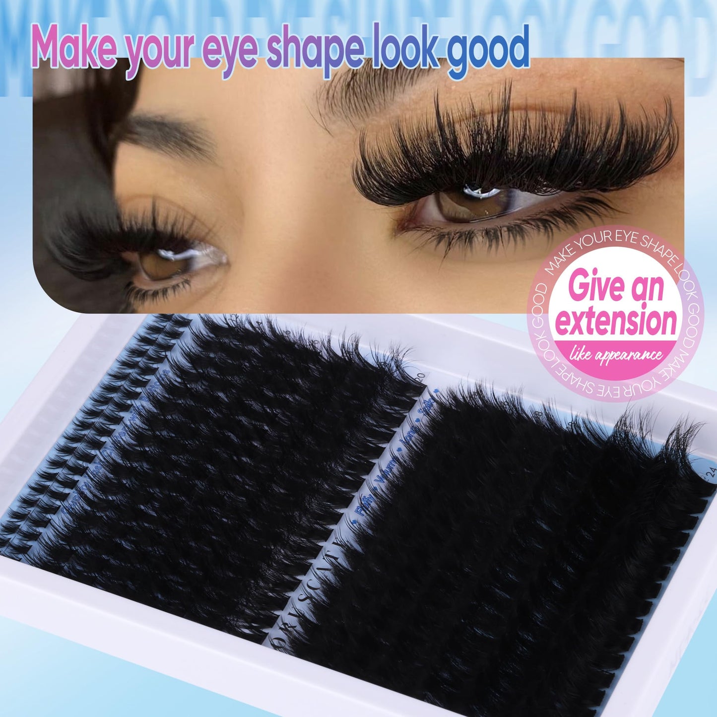 CORUSCATE Lash Clusters Kit with Bottom Lash Extension Kit Thick 160D+260D Cluster Eyelash Extensions Volume Individual Lashes 12-22mm Cluster Lashes Mega Dramatic Style with Lash Bond and Seal Glue