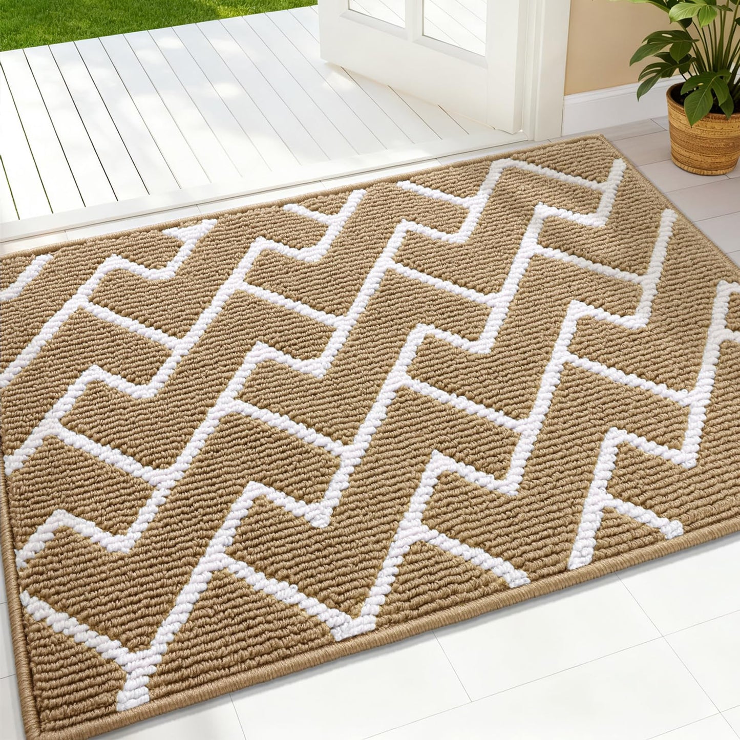 OLANLY Front Door Mat, Non-Slip Rubber Backing, Dirt Resistant and Absorbent, Washable, Easy to Clean Low-Profile Indoor Doormat for Back Door, Entryway, Inside Entrance, 36x24, Beige