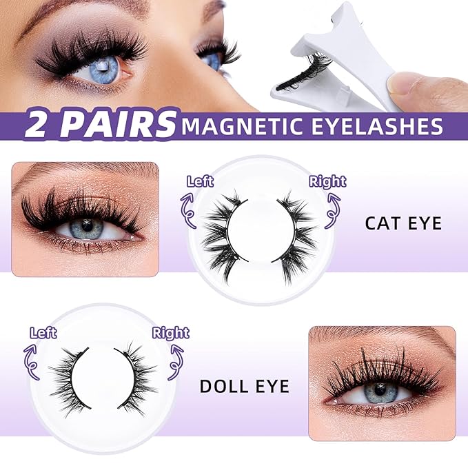 B&Qaugen Reusable Magnetic Eyelashes Natural Look False Eyelashes with Applicator Easy to Wear and Remove Glue-Free Pestañas Magnéticas(CX02)