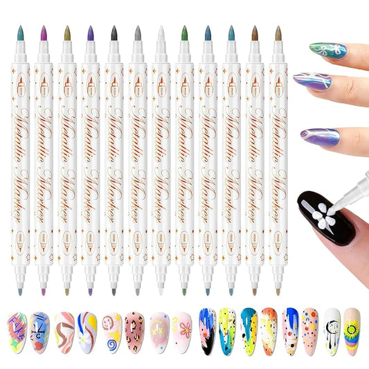 12 Color Nail Art Pens for Painting Nails, Double-ended Nail Polish Pens Drawing Point Liner Acrylic Painted Pen Kit, Waterproof Quick-drying for DIY Nails Art Design Manicure Tools