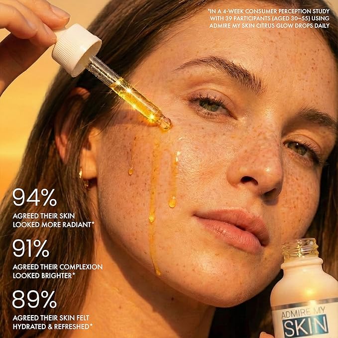 Admire My Skin Vitamin C Gua Sha Oil for Face - Organic Facial Oil for Glowing Skin with + Argan & Rosehip Oils - For a Dewy, Youthful Glow 1oz