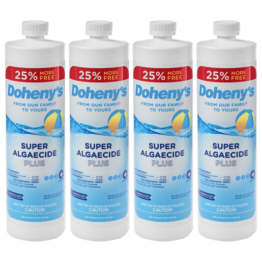 Doheny's Super Algaecide Plus | Pro-Grade | Effective Against Most Algae Types | 7.1% Chelated Copper (Reduces Staining) | Non-Foaming, No Clouding | Safe to Swim After Use | 4 x 40oz Bottles (160oz)