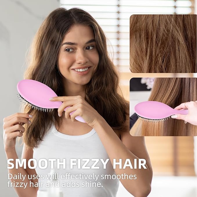 Boar Bristles Hair Brush for Women and Men, Detangling Hair Brush for Smoothing Massage Add Shine, Nylon&Boar Bristles Detangler brush for Hair Healthy (1 Pcs-Pink&White)