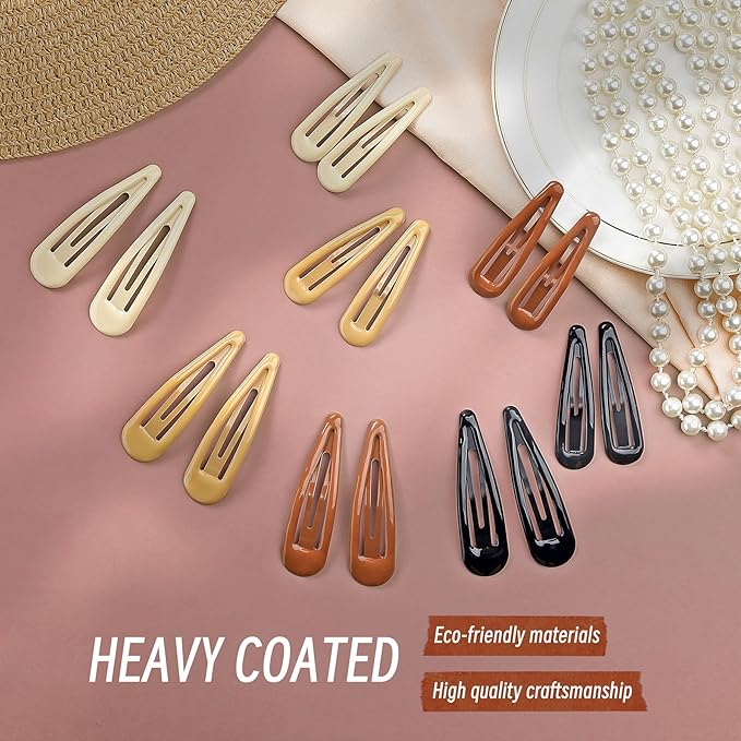 Metal Snap Hair Clips, No Slip Hair Clips for Thick/Thin Hair, 16pcs Medium/Big Barrettes for Women Kids Girls Hairstyle Makeup Accessories (8pcs 2.36inch & 8pcs 2.7inch) (Black Brown)