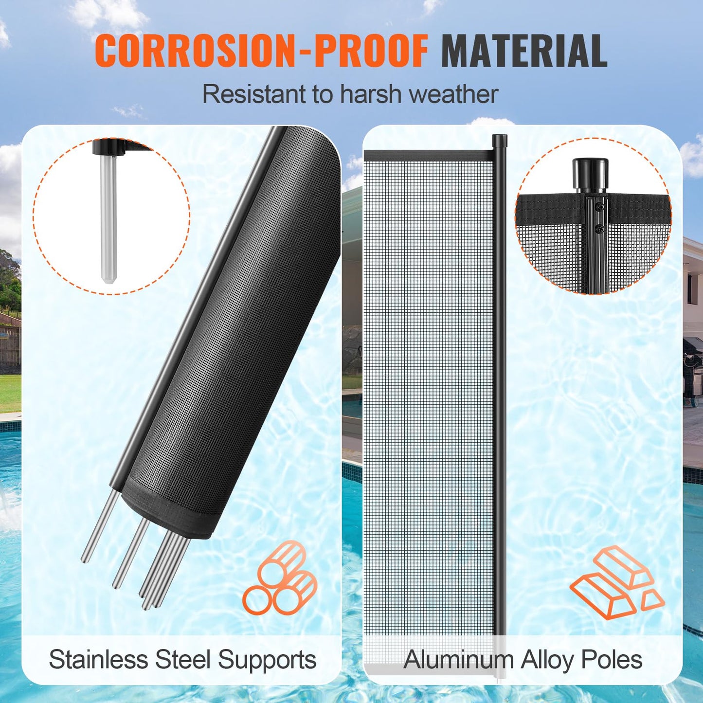 VEVOR Pool Fence, 4 x 12 FT Pool Fences for Inground Pools, Removable Pool Fencing, Easy DIY Installation Swimming Pool Fence, 340gms Teslin PVC Pool Fence Mesh Protects Kids and Pets