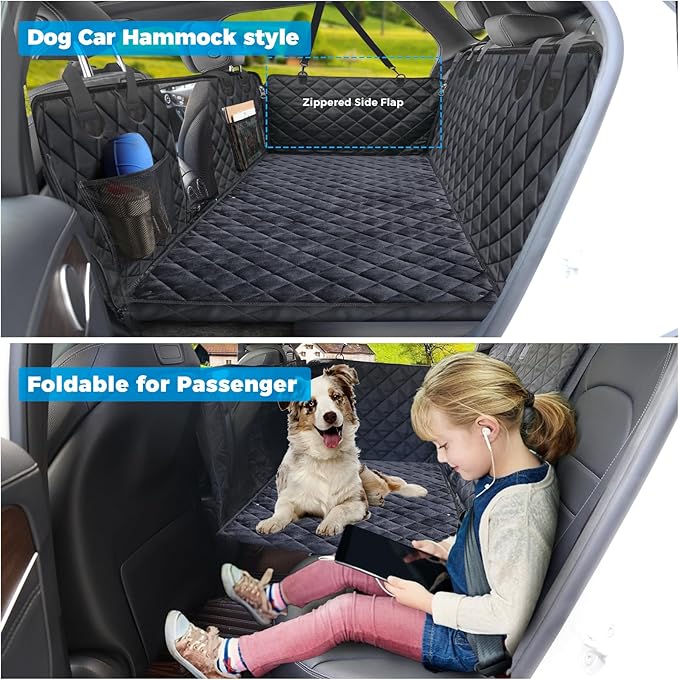 URPOWER Dogs Back Seat Extender with Non-Slip Blanket - Hard Bottom Dog Car Seat Cover & Removable Dog Bed Mat, Waterproof Dogs Hammock for Car, SUV, Pet Backseat Protector Holds 550lbs