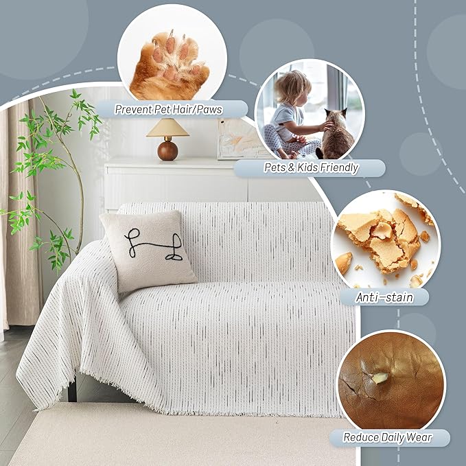 MYSKY HOME Couch Covers for 2 Cushion Couch Sofa, Chenille L Shape Sectional Couch Cover - Pet-Friendly, Machine Washable, Non-Slip Sofa Protector for Dogs, Kids, 71"x118", White