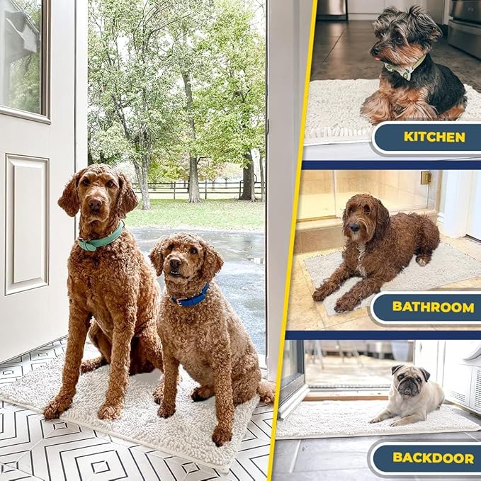 Muddy Mat® | Super Absorbent Door Mat Indoor, Microfiber Quick Dry Chenille Entryway Rug, Non-Slip Front Door Mat, Indoor Mats for Entryway, Machine Washable Pet Rug, White 35"x24"