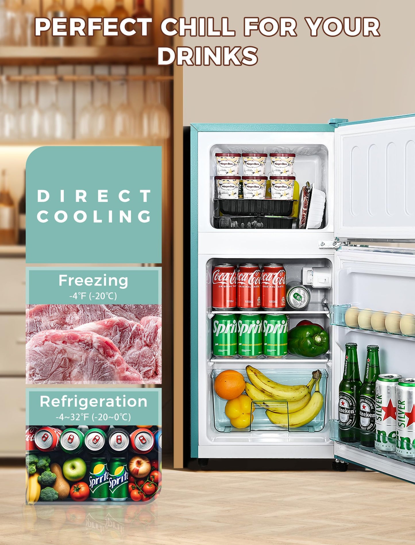 Anypro 3.2 Cu.Ft Fridge with Freezer, 2 Door Retro Refrigerator with 7 Level Thermostat, Adjustable Removable Glass Shelves for Bedroom Office Apartment Dorm Bar, Black