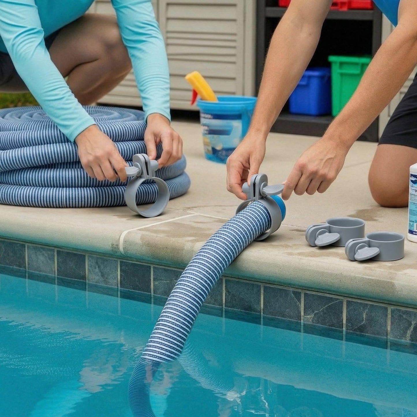 Joyfolk 12 Pcs Adjustable Plastic Hose Clamps for 1.25''-1.5'' Above Ground Swimming Pool Replacement Thumb Clips Screw Key Hose Clamps Plastic Filter Pump Connector Clips