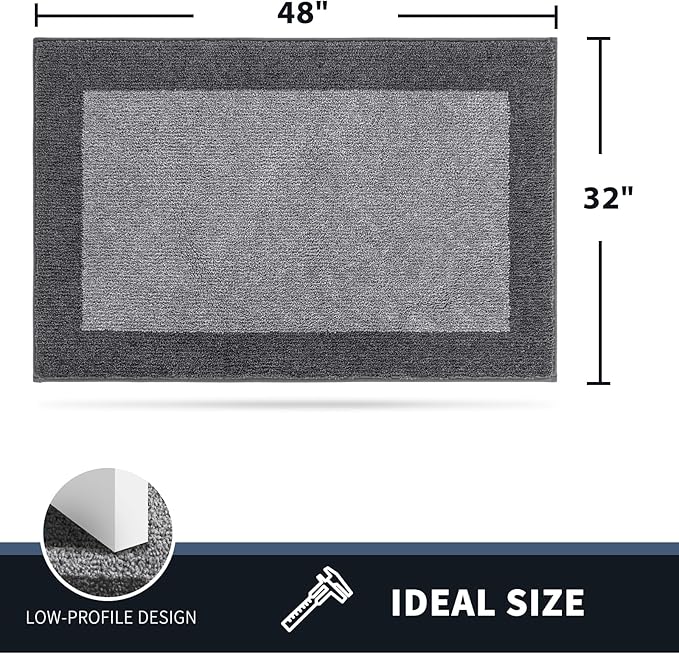 PURRUGS Dirt Trapping Door Mat 32" x 48", Non-Slip Washable Entry Mat, Dog Doormat, Front Door Mat, Super Absorbent Entrance Mat for Muddy Shoes & Paws, Light Grey & Grey