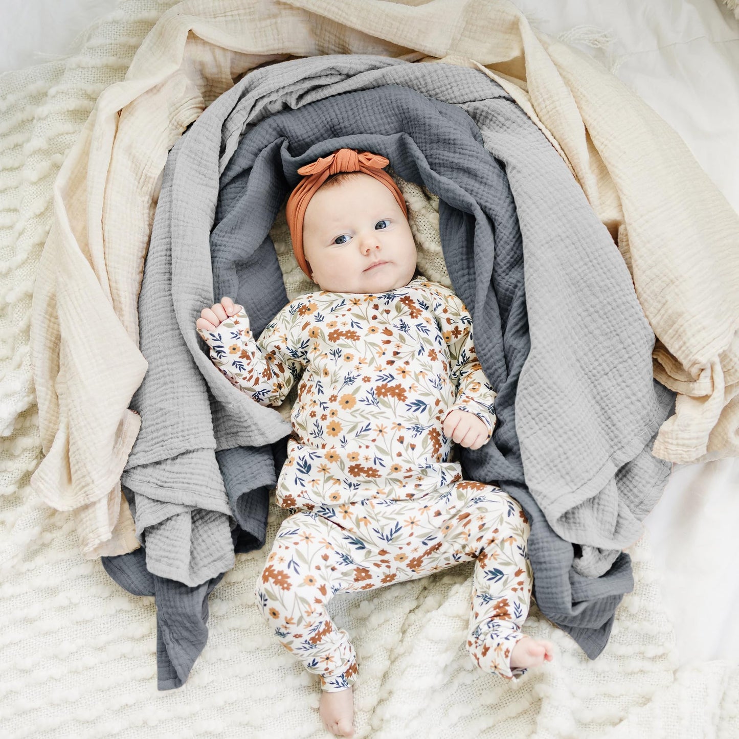 Konssy 3 Pack Muslin Swaddle Blankets for Unisex, Newborn Receiving Blanket, Large 47 x 47 inches, Soft Breathable Muslin Baby Swaddles for Boys & Girls