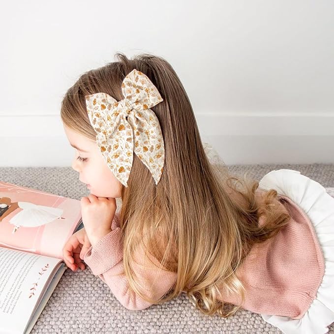 Niceye Fable Girls Hair Bows Cotton Linen Alligator Hair Clips or Little Girls Toddlers Kids Neutral Handmade Hair Accessories - 5.5” bow