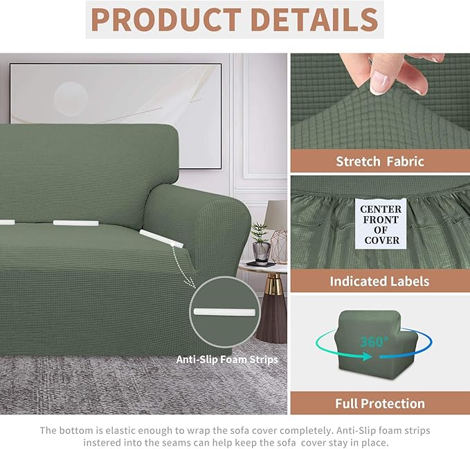 Easy-Going 100% Waterproof Oversized Chair Couch Cover, Dual Waterproof Sofa Cover, Stretch Jacquard Sofa Slipcover, Leakproof Furniture Protector for Kids, Pets, Grayish Green