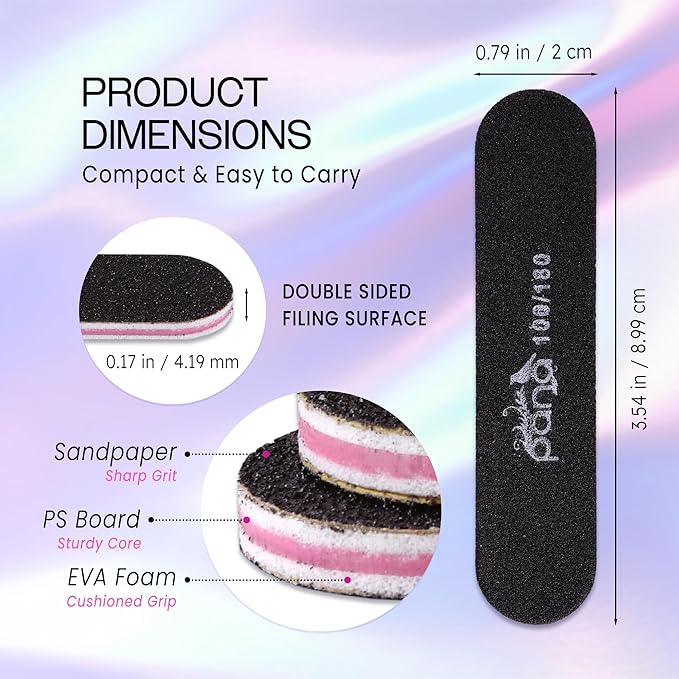 25PCS Mini Size PANA Professional Double Sided Nail Files - Black, 100/180 Grit - Emery Board Nail Buffering File Manicure Pedicure Nail Polisher Washable
